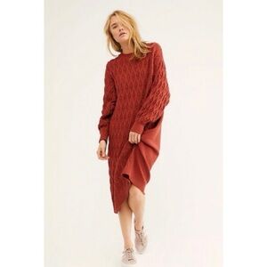 Free People Terracotta Cable Knit Midi Nicole Sweater Dress Size XS